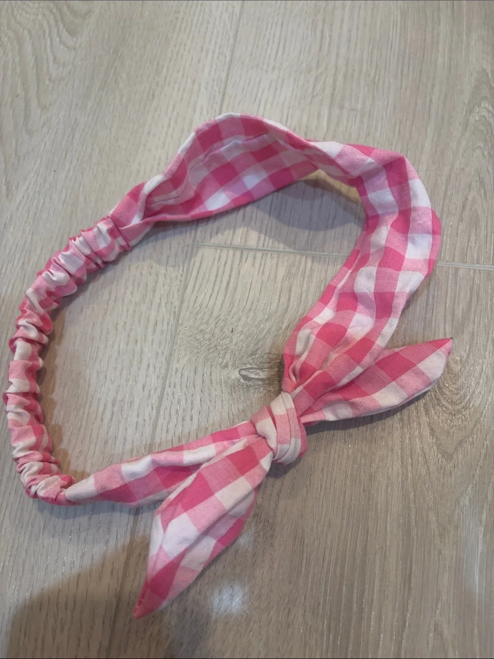 Pink Gingham Knot Headband
